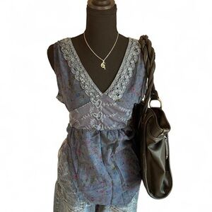 Gimmicks Unique Blue Corset Sleeveless Floral Women’s Top, Size Large